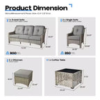 Ensemble de conversation en osier de patio 6 pièces avec canapé 3 places et coussins, chaises en rotin, poufs, table basse
