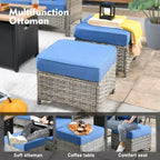 Ensemble de conversation en osier de patio 6 pièces avec canapé 3 places et coussins, chaises en rotin, poufs, table basse