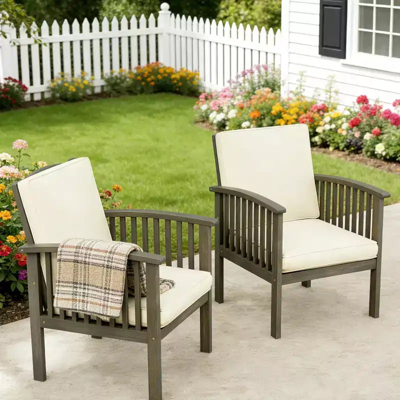 Ensemble de conversation 3 pièces en bois d'acacia pour patio, 2 fauteuils de club avec table d'appoint pour jardin/patio/terrasse