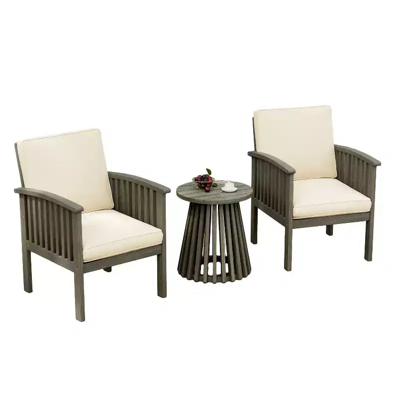 Ensemble de conversation 3 pièces en bois d'acacia pour patio, 2 fauteuils de club avec table d'appoint pour jardin/patio/terrasse