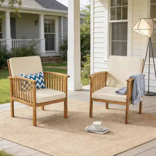 Ensemble de conversation 3 pièces en bois d'acacia pour patio, 2 fauteuils de club avec table d'appoint pour jardin/patio/terrasse