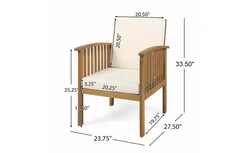 Ensemble de conversation 3 pièces en bois d'acacia pour patio, 2 fauteuils de club avec table d'appoint pour jardin/patio/terrasse