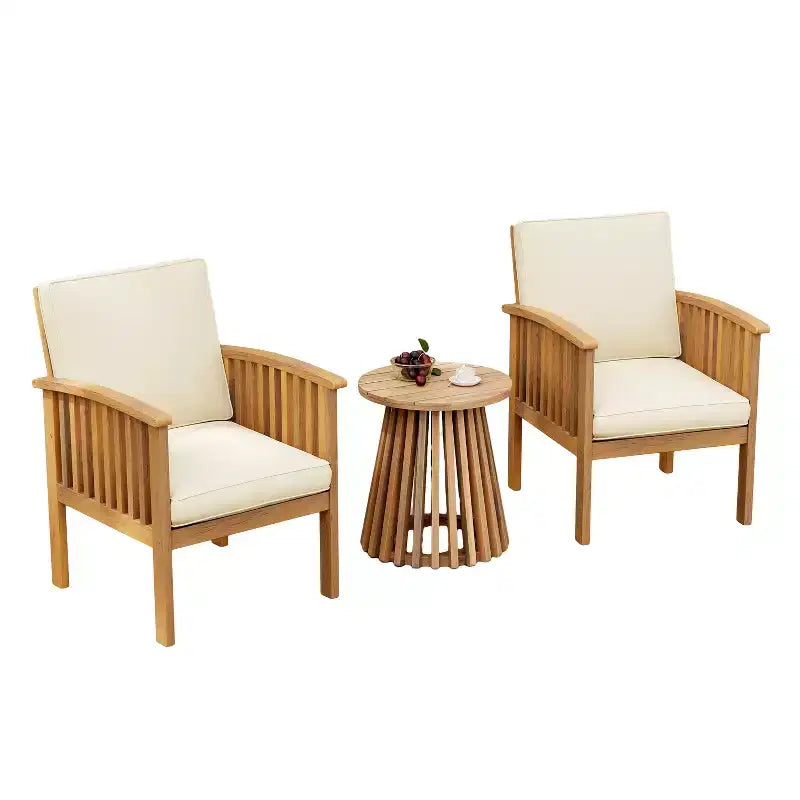 Ensemble de conversation 3 pièces en bois d'acacia pour patio, 2 fauteuils de club avec table d'appoint pour jardin/patio/terrasse