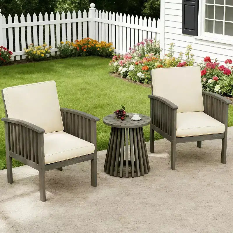 Ensemble de conversation 3 pièces en bois d'acacia pour patio, 2 fauteuils de club avec table d'appoint pour jardin/patio/terrasse