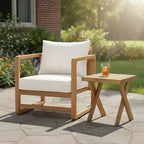 Christopher Knight Home Flavie Patio 2 Piece Acacia Wood Oversized Seating Set with Cushion and Slatted Table