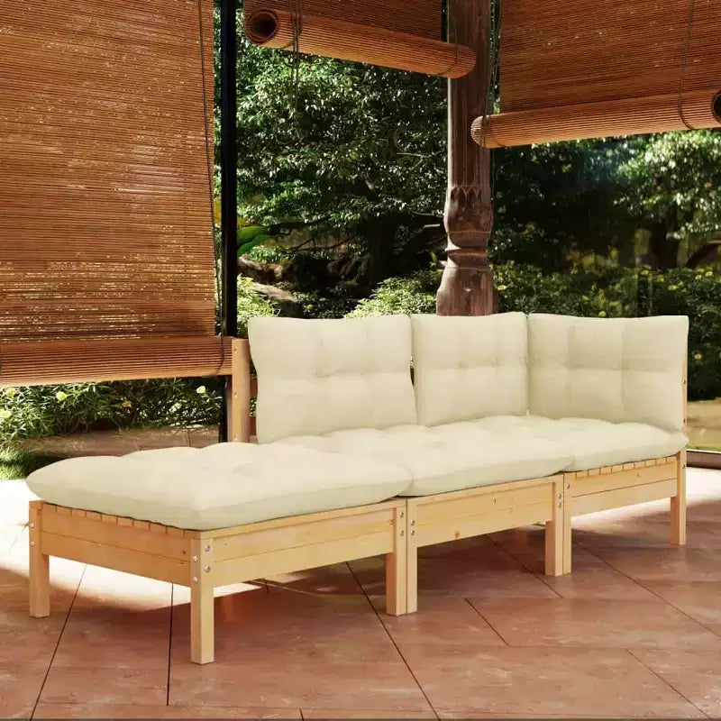 Ensemble de salon de jardin en pin massif avec coussins, plusieurs coloris