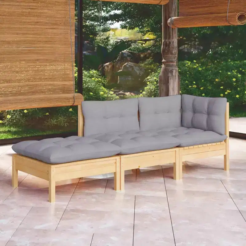 Ensemble de salon de jardin en pin massif avec coussins, plusieurs coloris