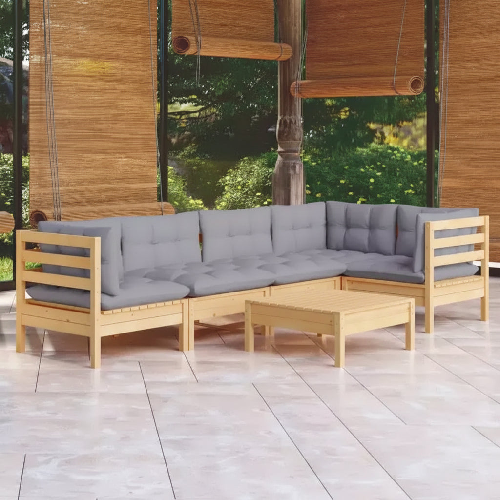 Ensemble de salon de jardin en pin massif avec coussins, coloris variés