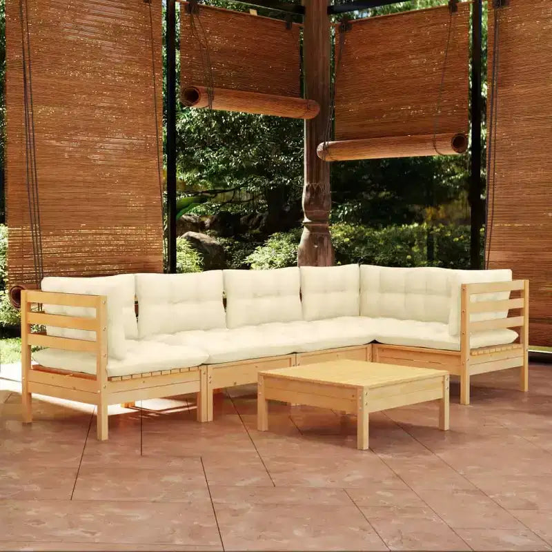 Ensemble de salon de jardin en pin massif avec coussins, coloris variés