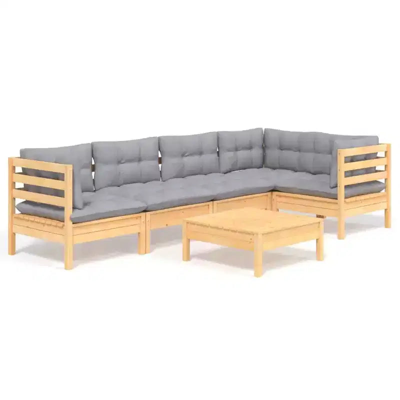 vidaXL Solid Pinewood Patio Lounge Set with Cushions Multi Colors