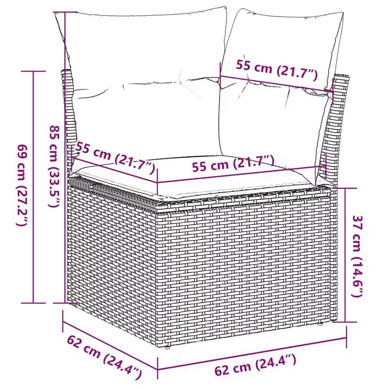 Canapé de jardin modulable avec coussins de différentes couleurs