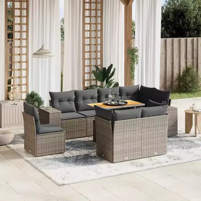 Canapé de jardin modulable avec coussins de différentes couleurs