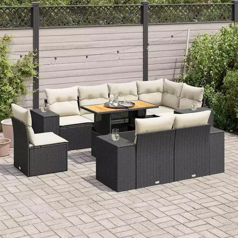 Canapé de jardin modulable avec coussins de différentes couleurs