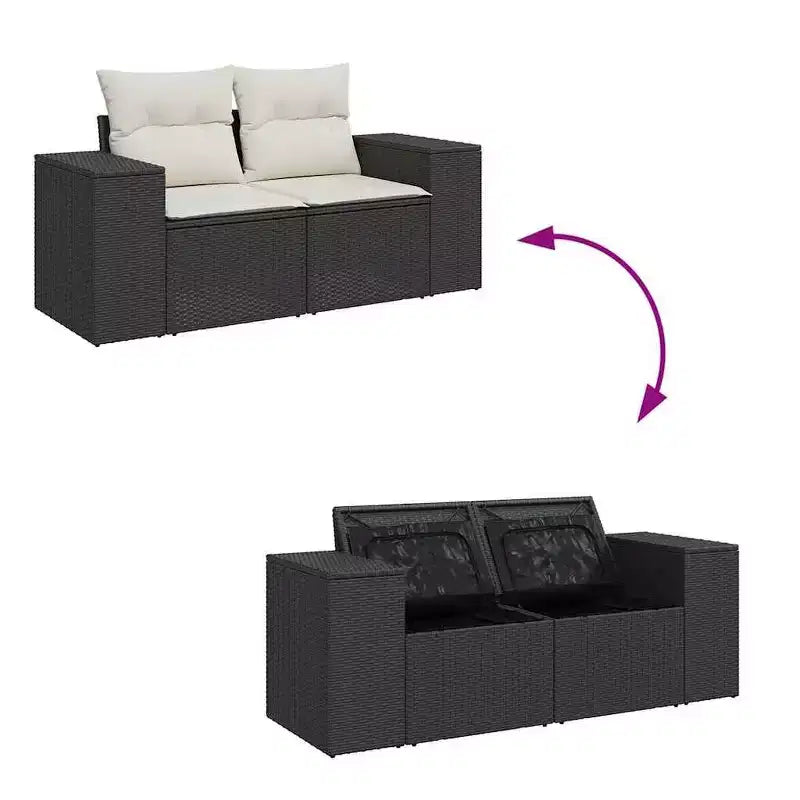 Canapé de jardin modulable avec coussins de différentes couleurs