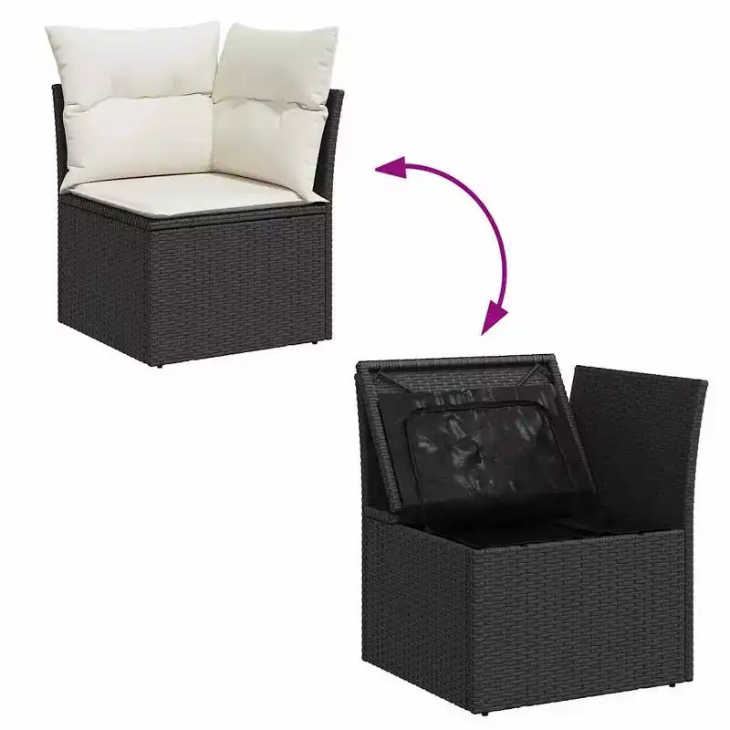 Canapé de jardin modulable avec coussins de différentes couleurs