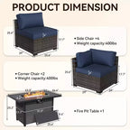 Ensemble sectionnel d'extérieur toutes saisons haut de gamme avec 4 chaises longues d'angle, 4 sièges profonds et une table brasero convertible grise