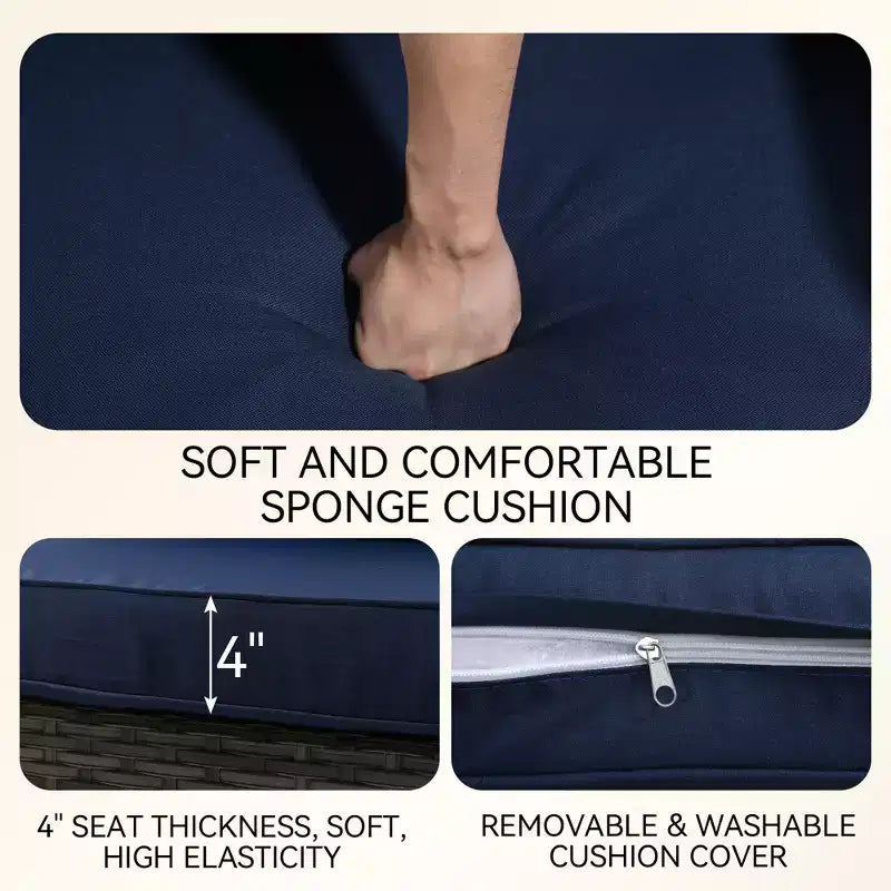 Ensemble sectionnel d'extérieur toutes saisons haut de gamme avec 4 chaises longues d'angle, 4 sièges profonds et une table brasero convertible grise