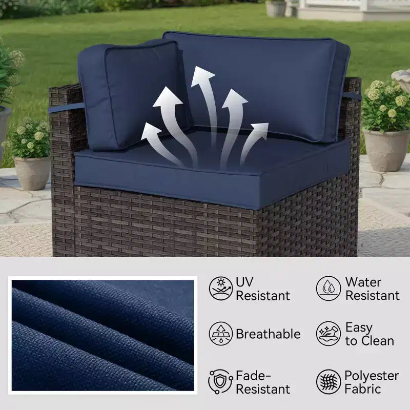 Ensemble sectionnel d'extérieur toutes saisons haut de gamme avec 4 chaises longues d'angle, 4 sièges profonds et une table brasero convertible grise