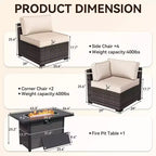 Ensemble sectionnel d'extérieur toutes saisons haut de gamme avec 4 chaises longues d'angle, 4 sièges profonds et une table brasero convertible grise