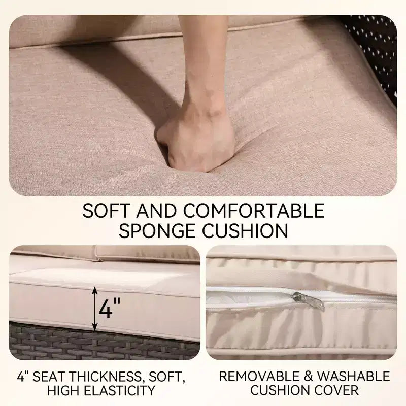 Ensemble sectionnel d'extérieur toutes saisons haut de gamme avec 4 chaises longues d'angle, 4 sièges profonds et une table brasero convertible grise