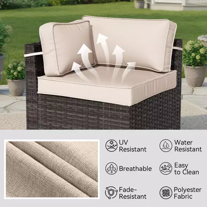 Ensemble sectionnel d'extérieur toutes saisons haut de gamme avec 4 chaises longues d'angle, 4 sièges profonds et une table brasero convertible grise