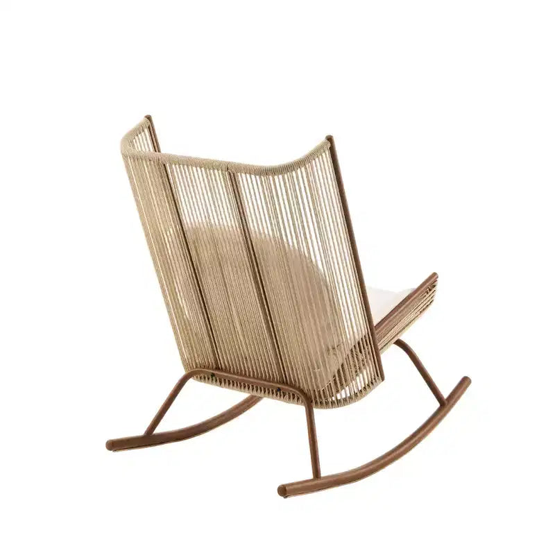 Ensemble repas de patio 3 pièces style ferme avec table en bois d'acacia et chaises à bascule en fer