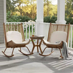 Ensemble repas de patio 3 pièces style ferme avec table en bois d'acacia et chaises à bascule en fer