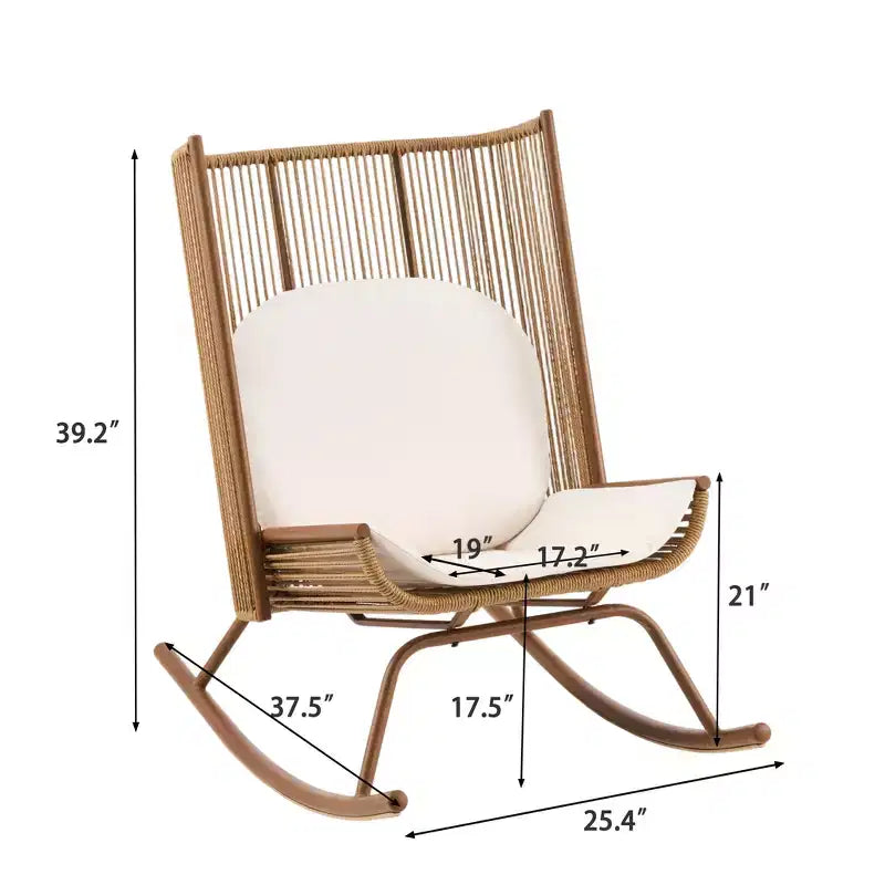 Ensemble repas de patio 3 pièces style ferme avec table en bois d'acacia et chaises à bascule en fer