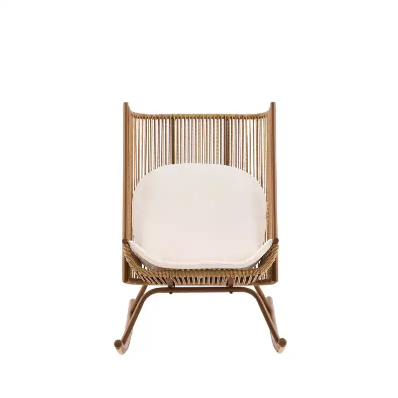 Ensemble repas de patio 3 pièces style ferme avec table en bois d'acacia et chaises à bascule en fer