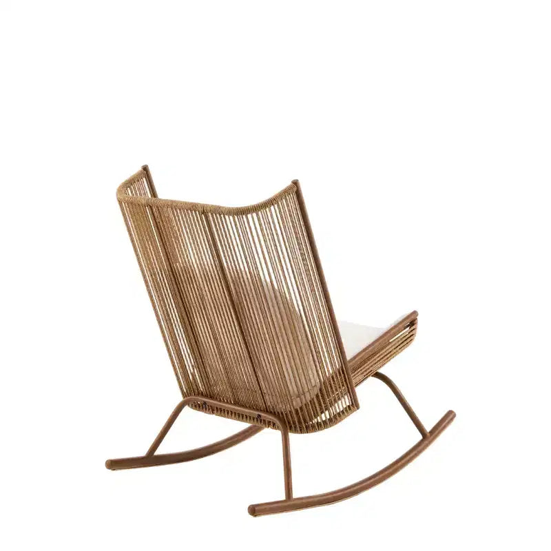Ensemble repas de patio 3 pièces style ferme avec table en bois d'acacia et chaises à bascule en fer