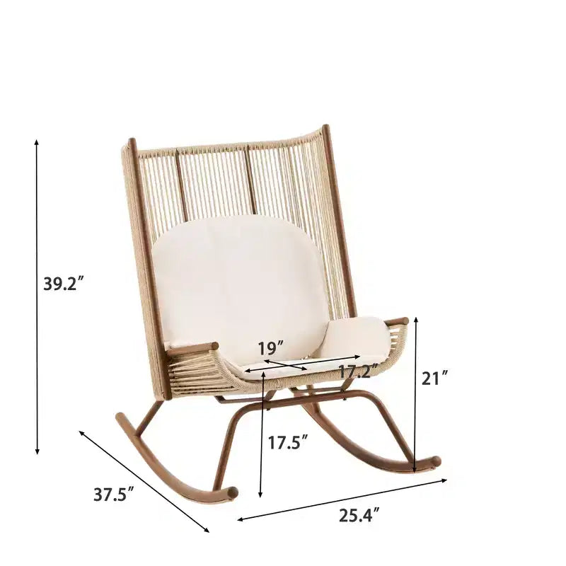 Ensemble repas de patio 3 pièces style ferme avec table en bois d'acacia et chaises à bascule en fer