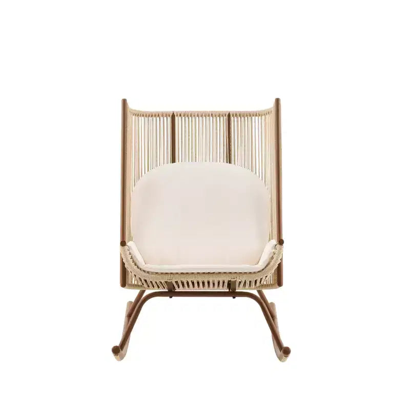 Ensemble repas de patio 3 pièces style ferme avec table en bois d'acacia et chaises à bascule en fer
