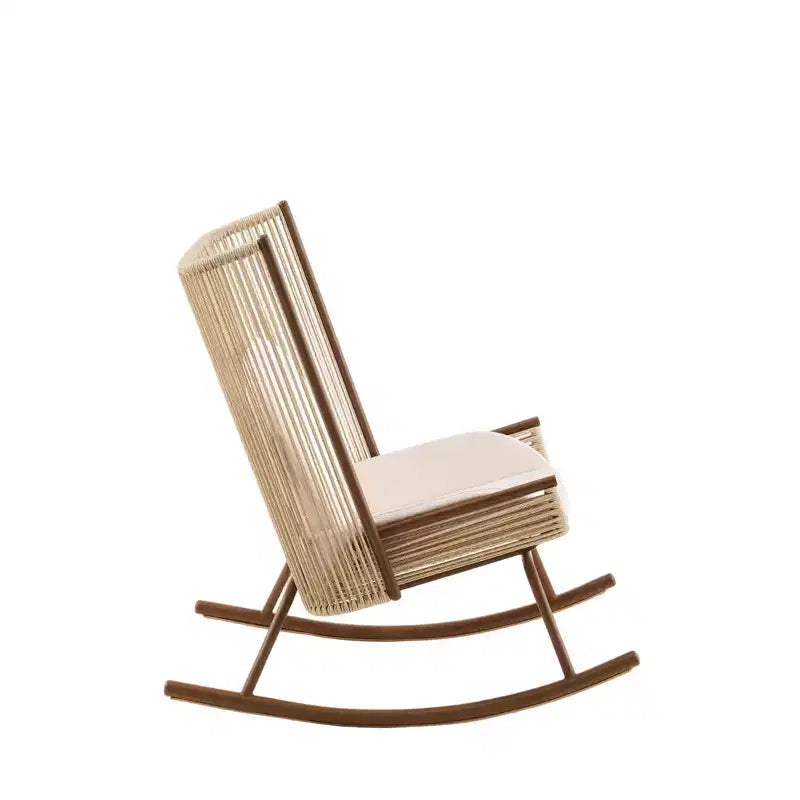 Ensemble repas de patio 3 pièces style ferme avec table en bois d'acacia et chaises à bascule en fer