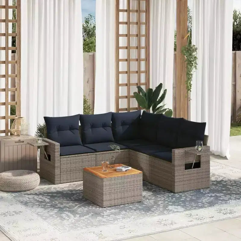 Ensemble de canapés de jardin 6 pièces avec coussins en poly rotin gris