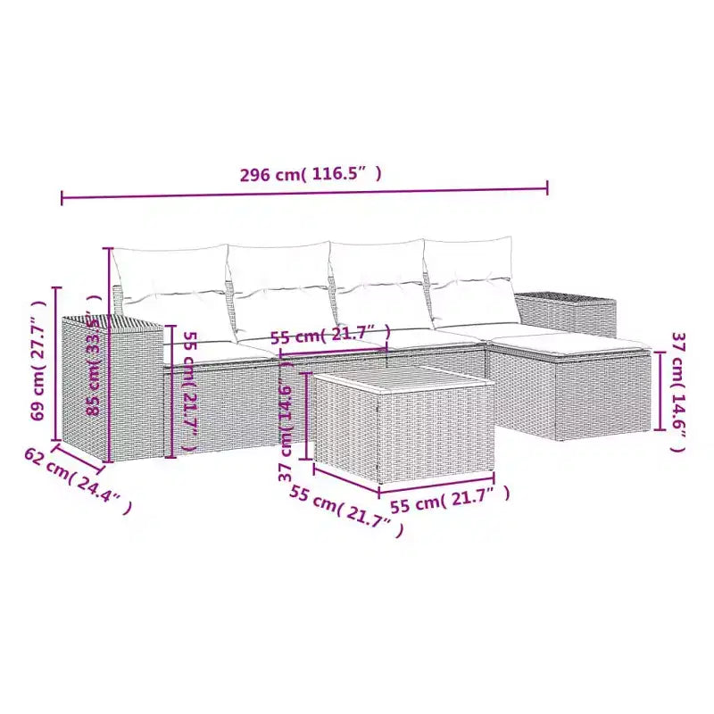 Ensemble de canapés de patio avec coussins, mobilier d'extérieur en poly rotin