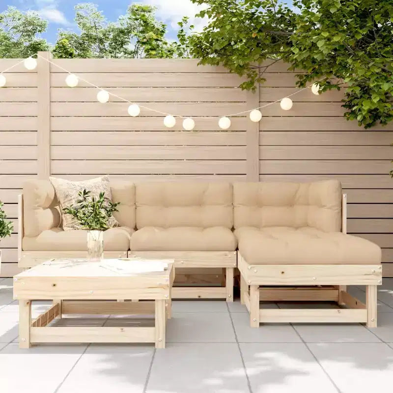 Ensemble de salon de patio d'extérieur 5 pièces en pin massif