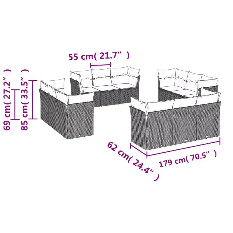 Grand ensemble de canapés de jardin modernes avec coussins en rotin synthétique