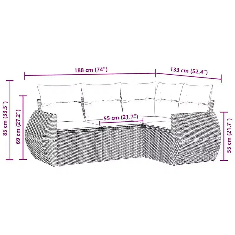 Ensemble de canapé de jardin modulable avec coussins et rangement