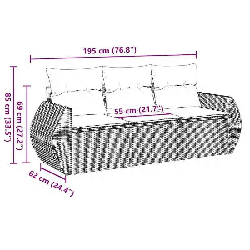 Ensemble de canapé de jardin en rotin synthétique et acier thermolaqué, de taille standard