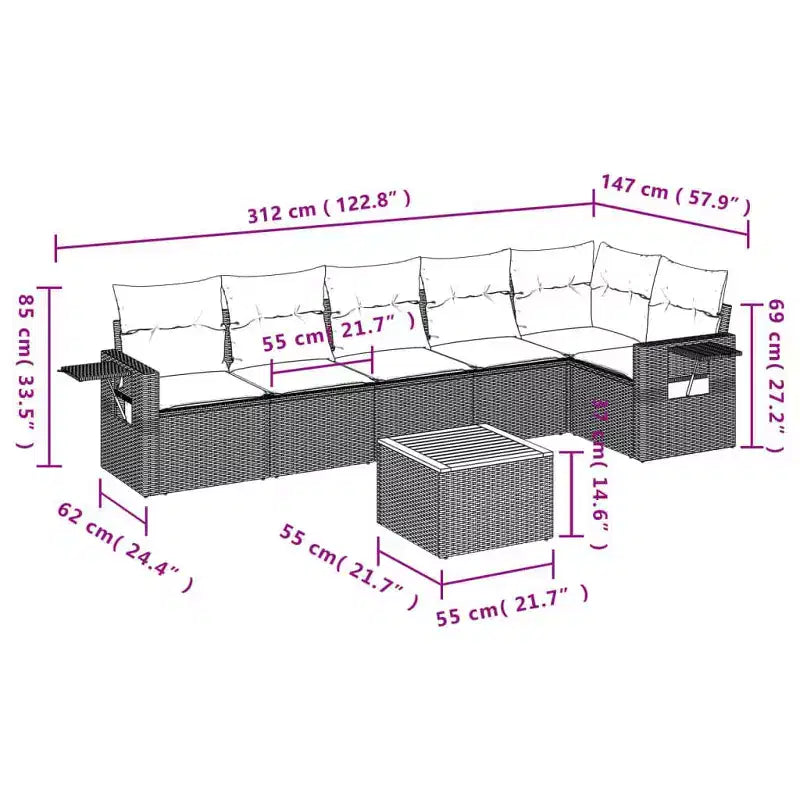 Ensemble de canapé de patio modulaire avec coussins de différentes couleurs