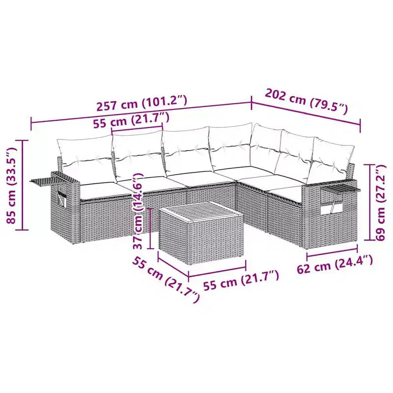 Ensemble de canapé de patio modulaire avec coussins de différentes couleurs