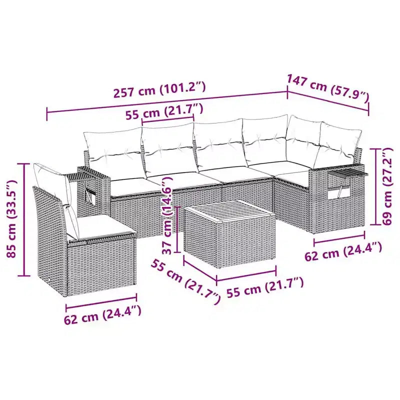 Ensemble de canapé de patio modulaire avec coussins de différentes couleurs