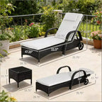 Ensemble de 3 pièces d'extérieur comprenant 2 chaises longues en rotin et fer forgé avec table