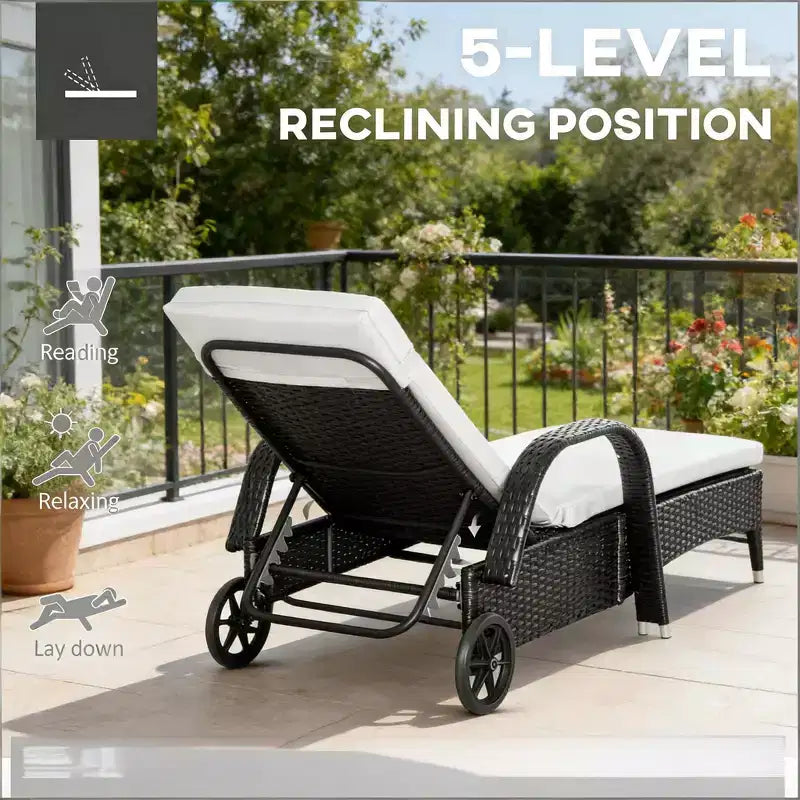 Ensemble de 3 pièces d'extérieur comprenant 2 chaises longues en rotin et fer forgé avec table