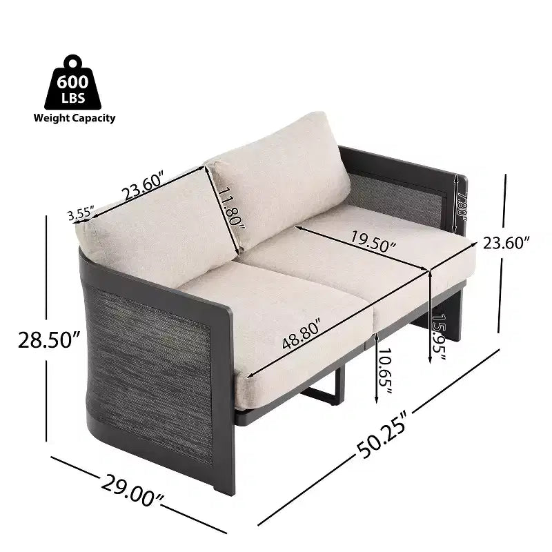 Ensemble de salon de jardin moderne 3 pièces en aluminium avec coussins (table non incluse)