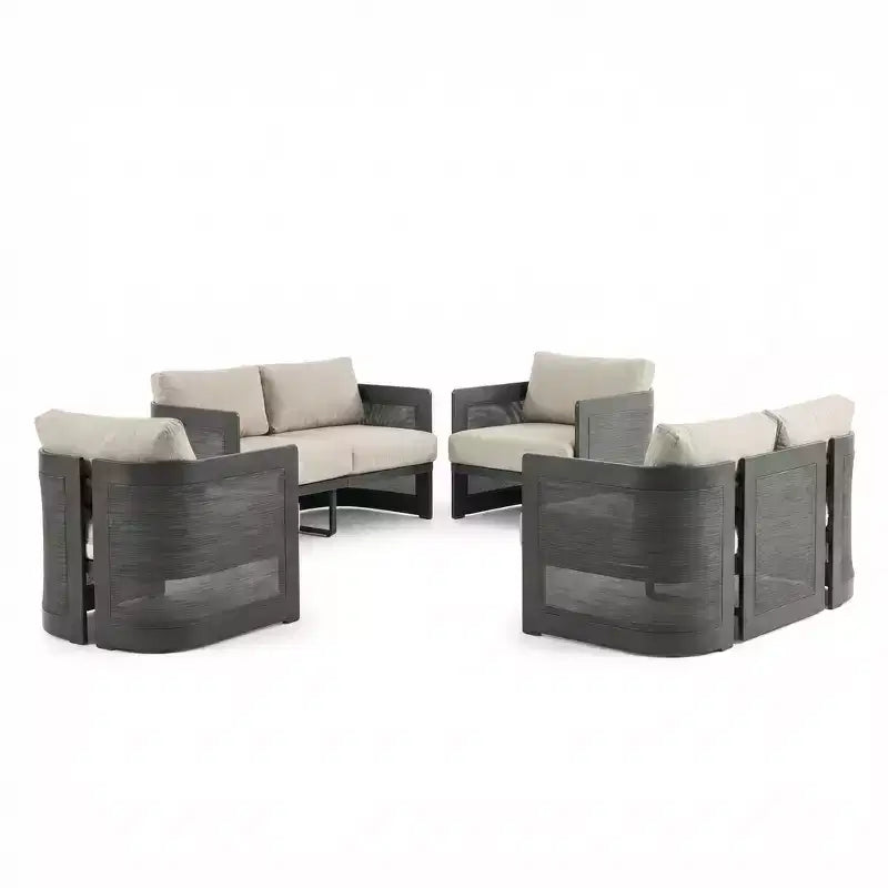 Ensemble de 4 pièces de salon de jardin moderne en aluminium avec coussins (table non incluse)