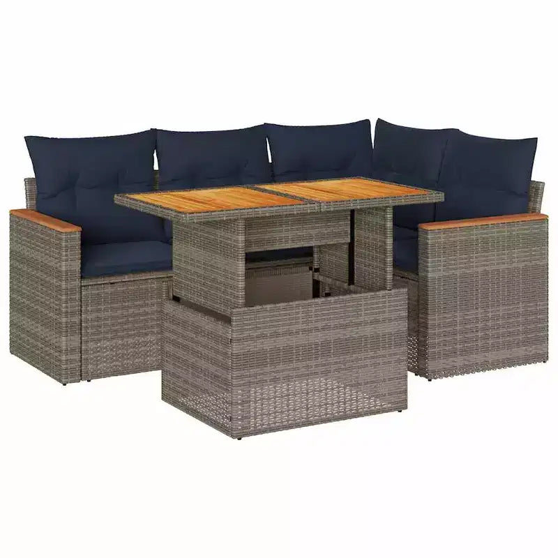 vidaXL Patio Sofa Set with Cushions Poly Rattan