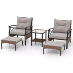Ensemble de mobilier de jardin 5 pièces avec table basse à 2 niveaux et 2 poufs, coussins inclus