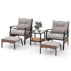 Ensemble de mobilier de jardin 5 pièces avec table basse à 2 niveaux et 2 poufs, coussins inclus
