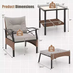Ensemble de mobilier de jardin 5 pièces avec table basse à 2 niveaux et 2 poufs, coussins inclus